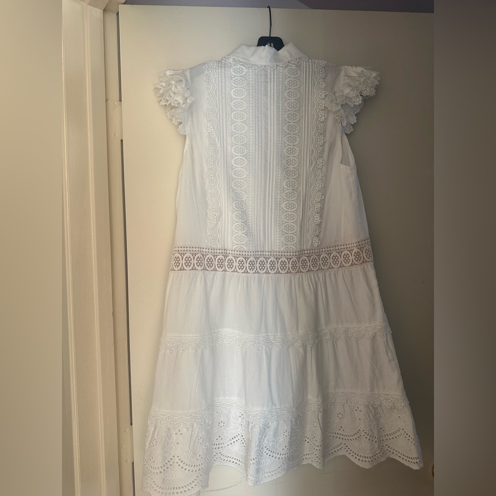 Alice + Olivia MEEKO EMBROIDERED RUFFLED SLEEVE SHIRT DRESS NWT WHITE SZ 10 - Picture 8 of 8